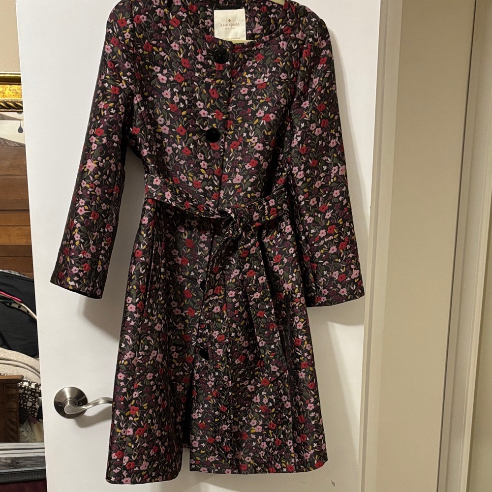 Kate Spade Black Floral Trench Coat